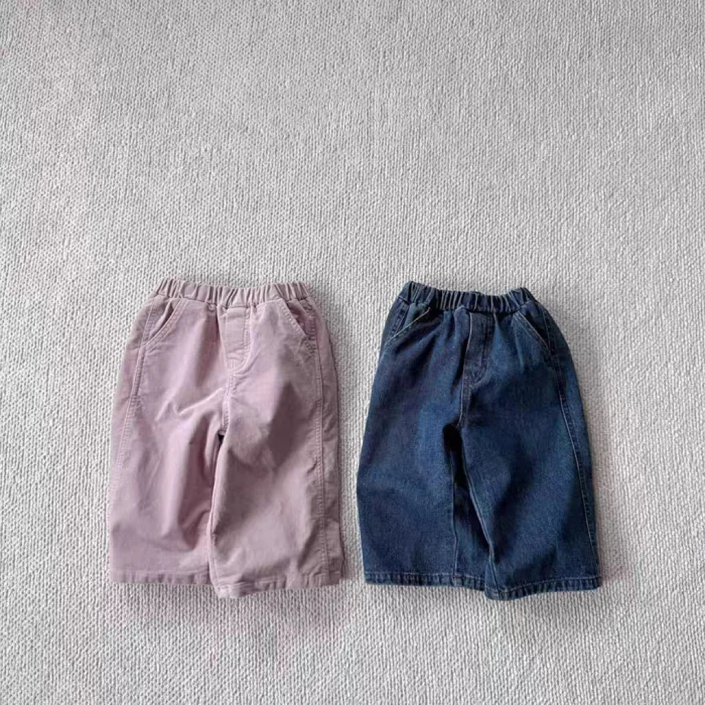 2025 Autumn New Children Loose Denim Trousers Solid Boys Girls Casual Pants Toddler Versatile Elastic Waist Jeans Kids Clothes