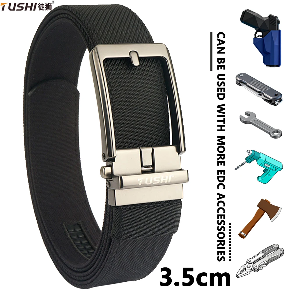 TUSHI New 3.5cm Double Layer Thickened Tactical Belt Multifunctional Automatic Buckle Leisure Belt Gun Hanging Nylon Belt Male