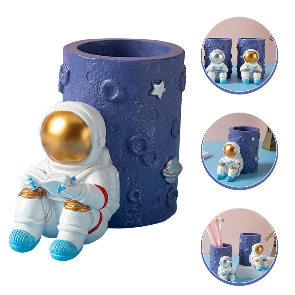 

Pink Pencils Holder Makeup Brush Astronaut Figurine Desktop Decoration Storage Man