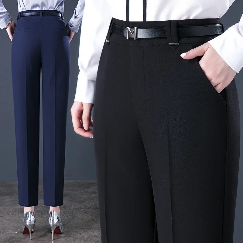 Black Office Work Suit Pants Women's Spring New Straight Nine-point Pants Drape Casual Pants Clothes Leisure Business Office