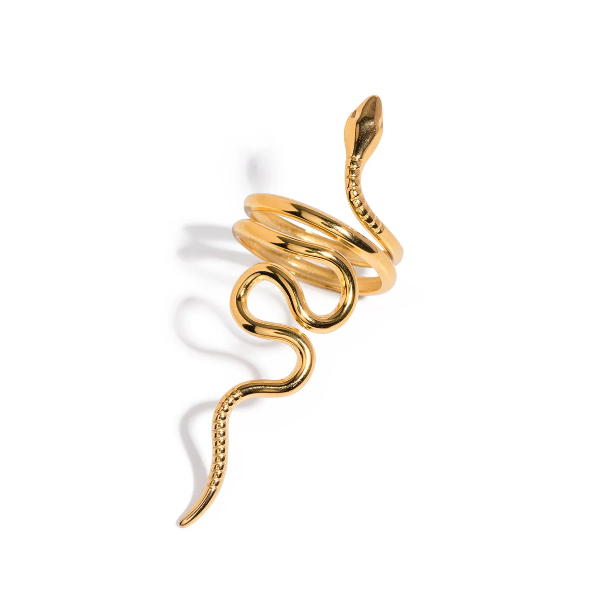 Yori Minimalist Stainless Steel Metal Geometric Snake Open Ring for Women 18K PVD Gold Plated Holiday Daily Jewelry