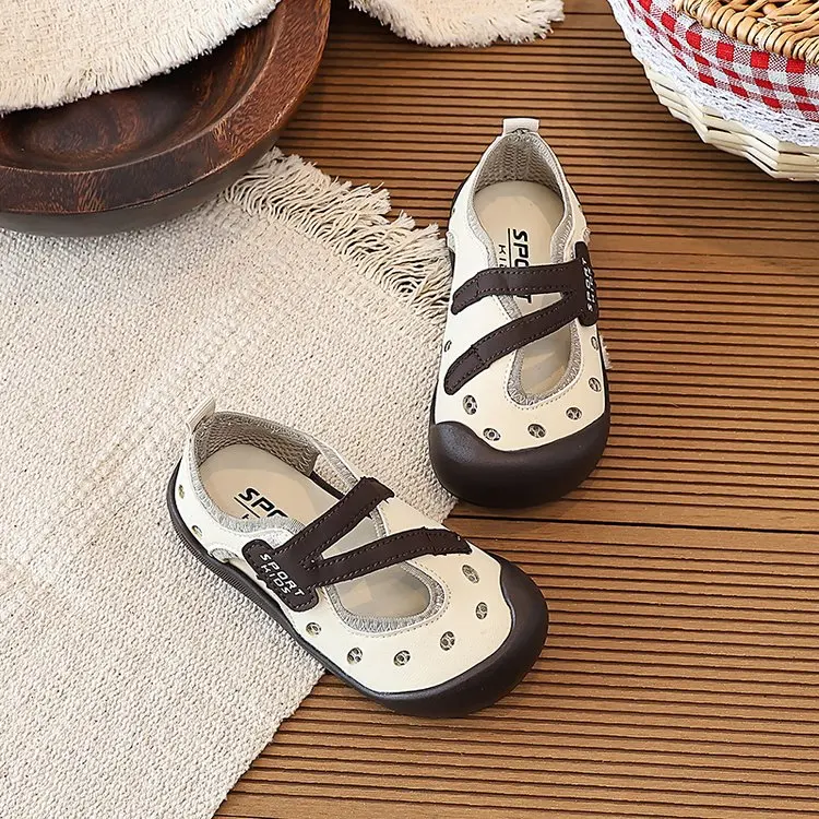 Kids Hollow Cutout Closed Toe Sandals, Cross Two Strap Velcro Design Anti-collision Toe Soft Non-slip Rubber Sole Summer Shoes