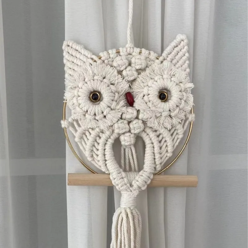 1pcs Handwoven Cotton Owl Wall Hanging | Nordic Bohemian Tapestry with Tassels Rope Decor Home Decoration Supplies