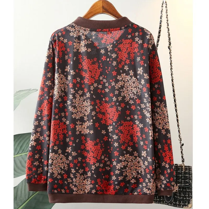 Womens Plus Size Jacket Spring Autumn Casual Clothing Senior Cotton Stretch Knitted Outwear Comfort Loose Printing Coat T84 2319