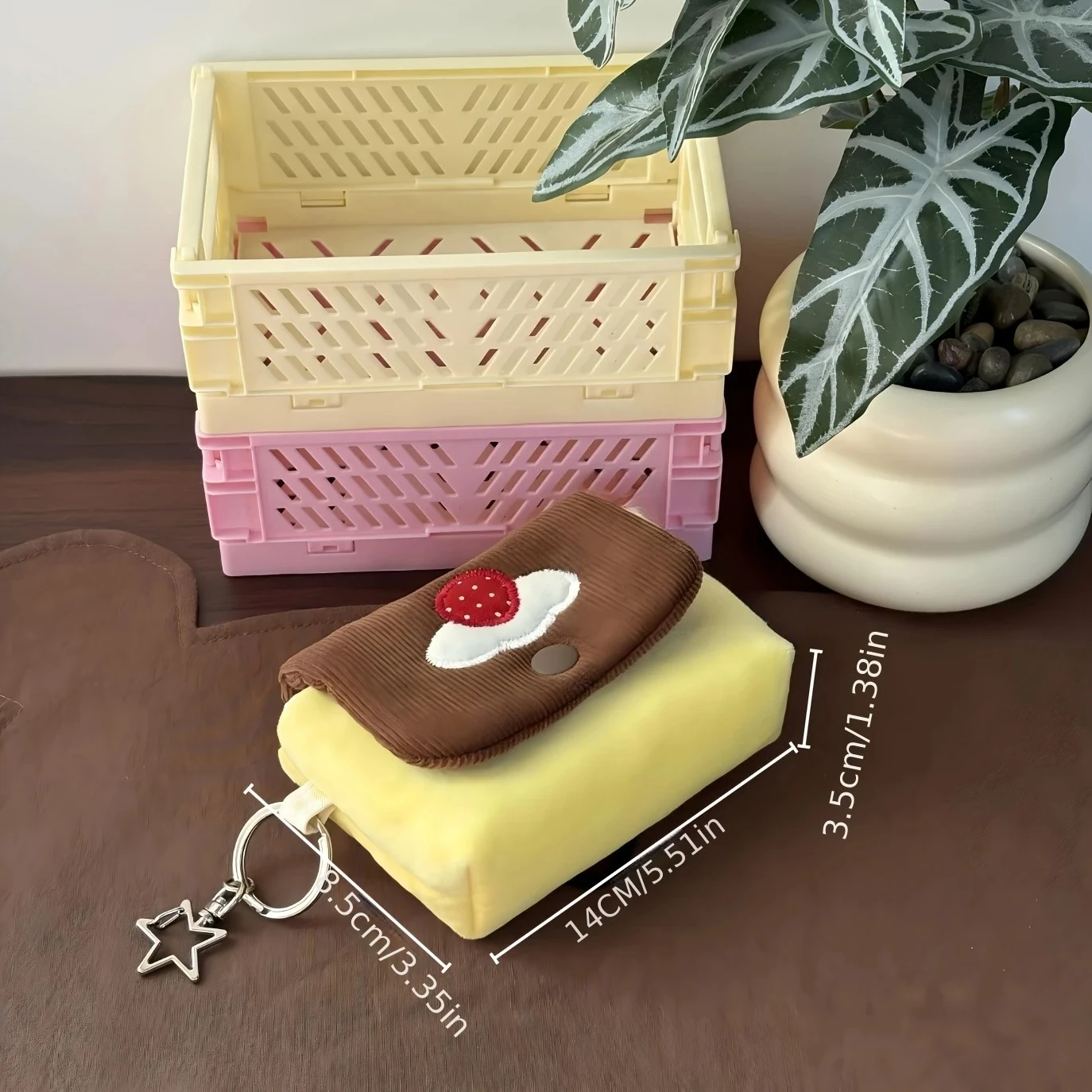 Vintage Japanese Fluffy Pudding Camera Case, Kawaii Style Bag for Compact & CCD Cameras with Coin & Card Holder