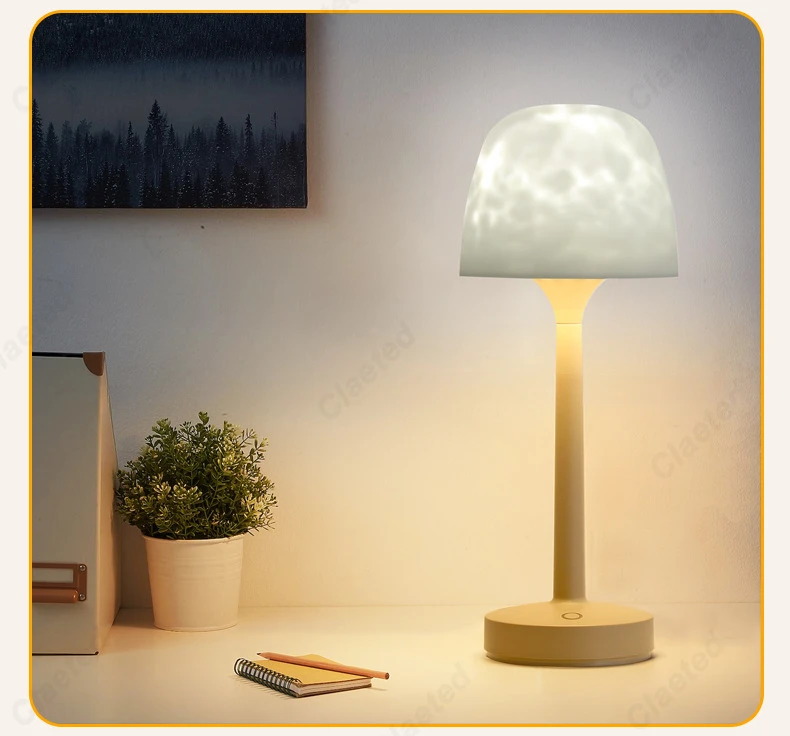 Mushroom Table Lamp with Water Ripple Projection Atmosphere Lights Hotel Bar Bedroom Living Room Desk Lamp Decorative Lighting