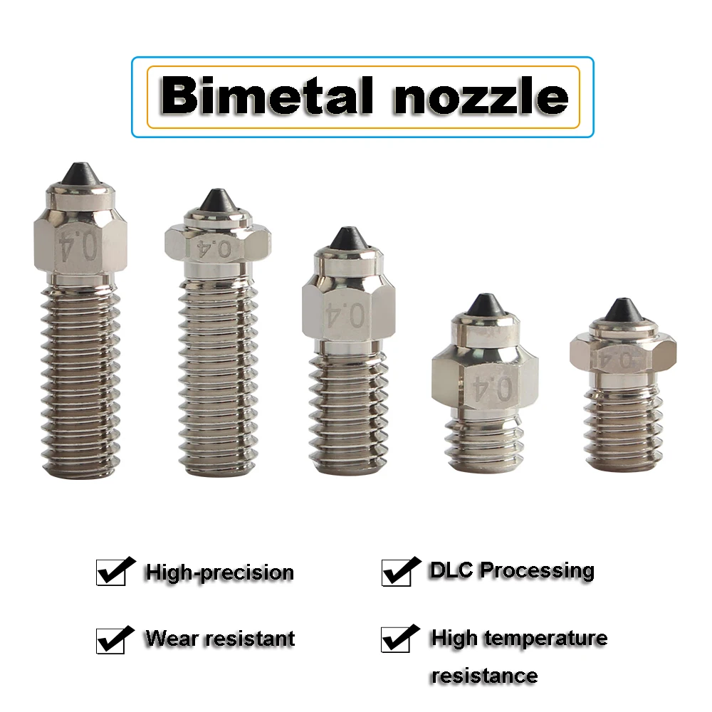 Bimetal HC Nozzle DLC Hardened Steel processing Copper Plated For V6 / Volcano /Mk8 /Neptune4 /K1 Hotend 3D Printer Part