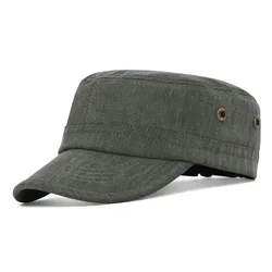 BOTVELA Men Women Cotton Twill Army Cap Adjustable Military Hat Vintage Flat Top Cap
