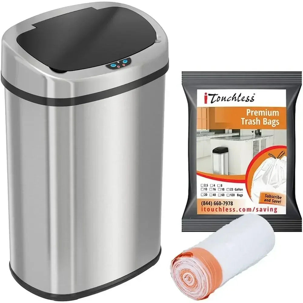

13 Gallon Stainless Steel Touch Sensor Oval Trash Can with 10 Bags