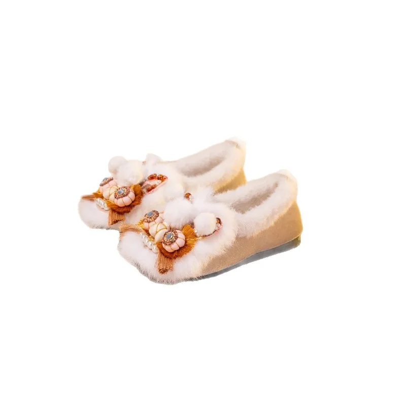 

Intangible Cultural Heritage Handmade Tiger Head Shoes Rabbit Hair Flat Bottom Comfortable Cotton Shoes Chinese Embroidered Shoe