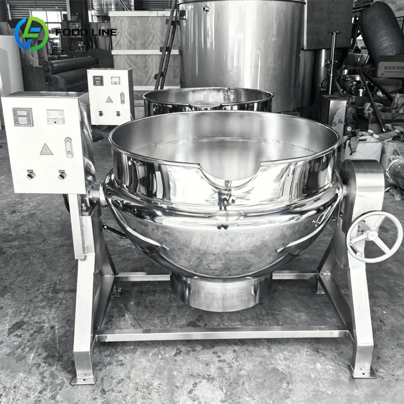 Tilting Steam Jacketed Kettle with Mixer Industrial Food Cooker for Sauce Jam Paste Customized
