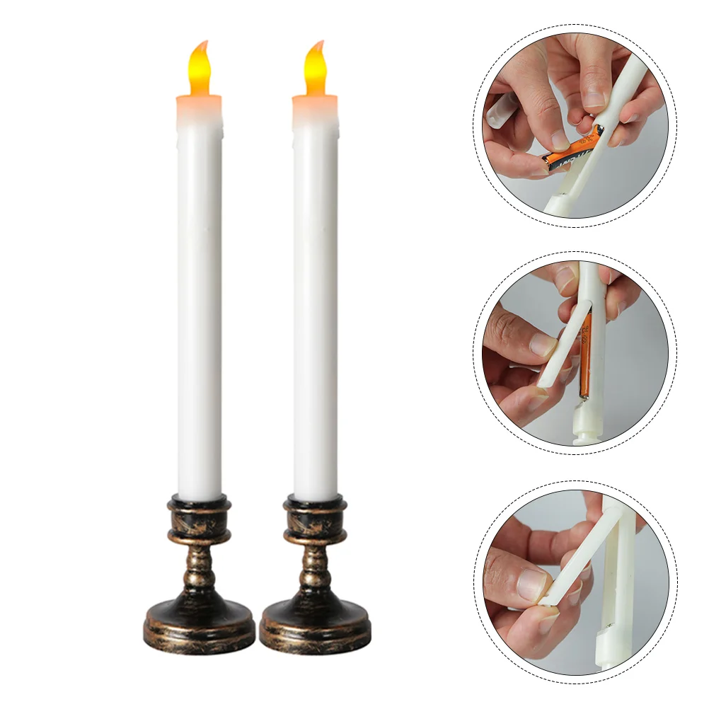 

2 Pcs Electronic Candles Wedding Light Flameless Ornament Artificial Lamp Abs LED