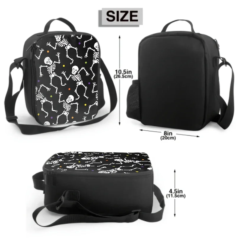 Hippie Halloween Skull Lunch Box Women Dancing Skeletons Lunch Bag with Water Bottle Holder Cooler Bag Insulated Tote Bento Bag