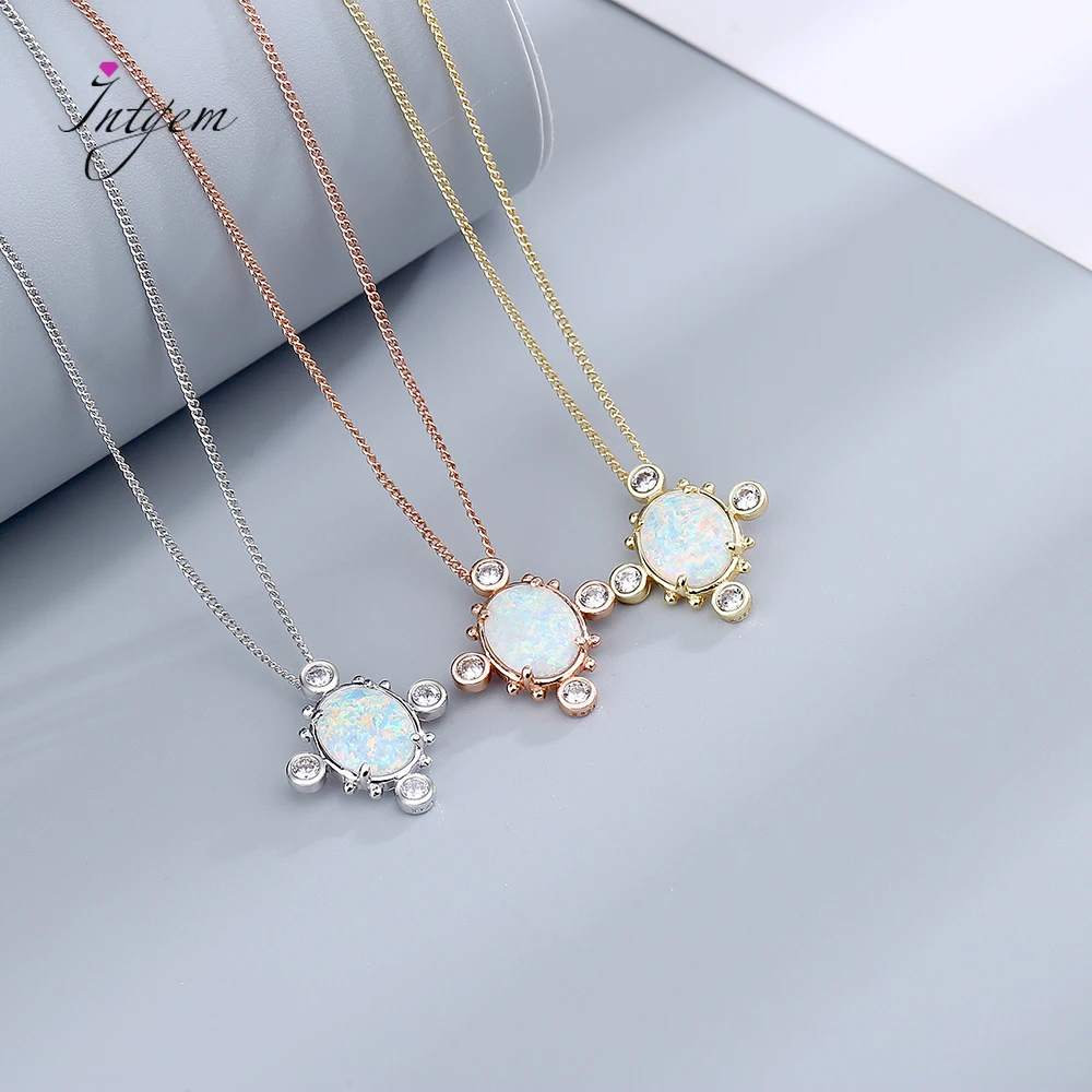 

Sterling Silver 925 Opal Shiny Geometric Pendant Necklace For Women 2022 Trendy Wedding Party Jewelry Gift