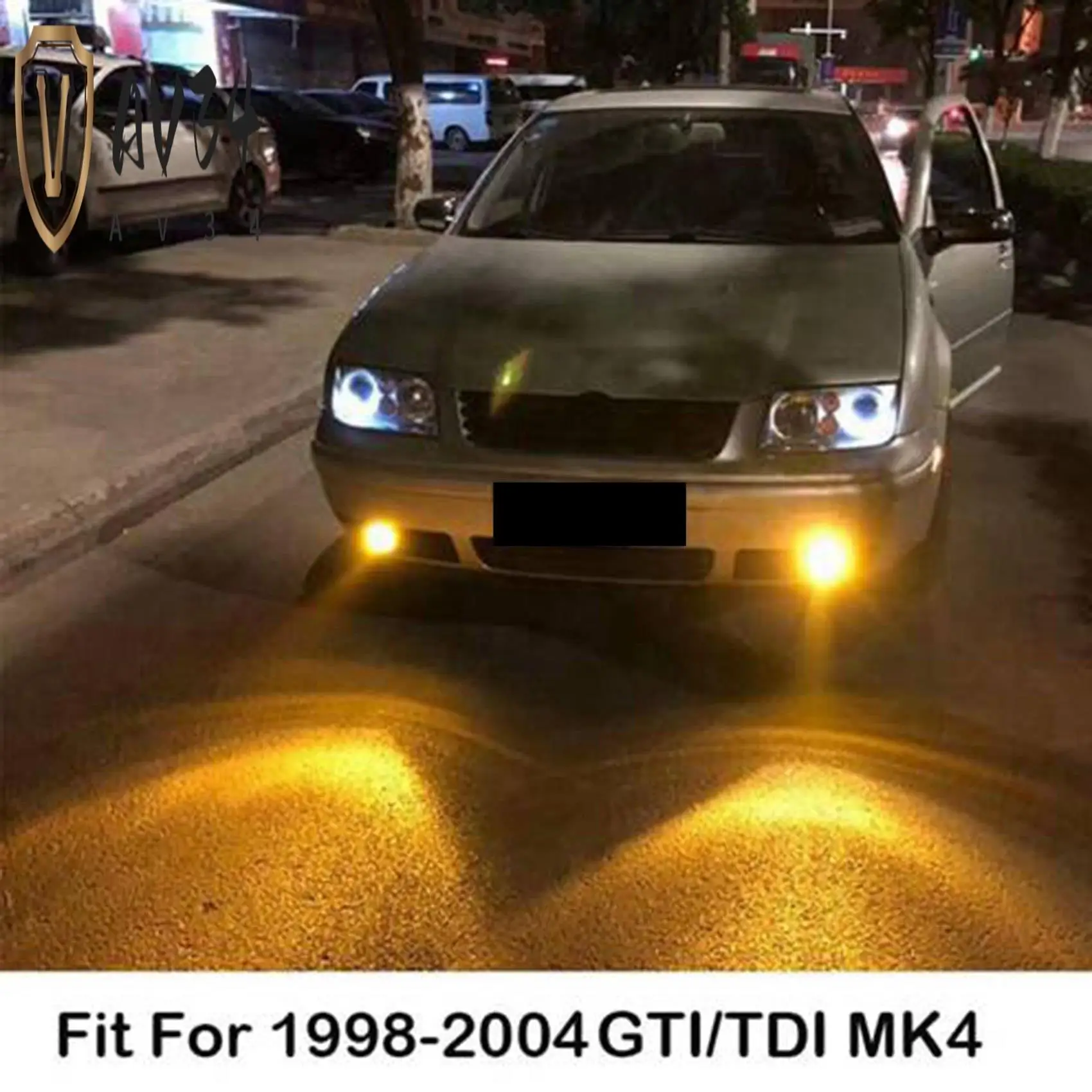 

AV34-1 Pair Front Bumper Grill Lamp Grill Fog Lights With Wire Kit Yellow For Golf MK4 1998-2004