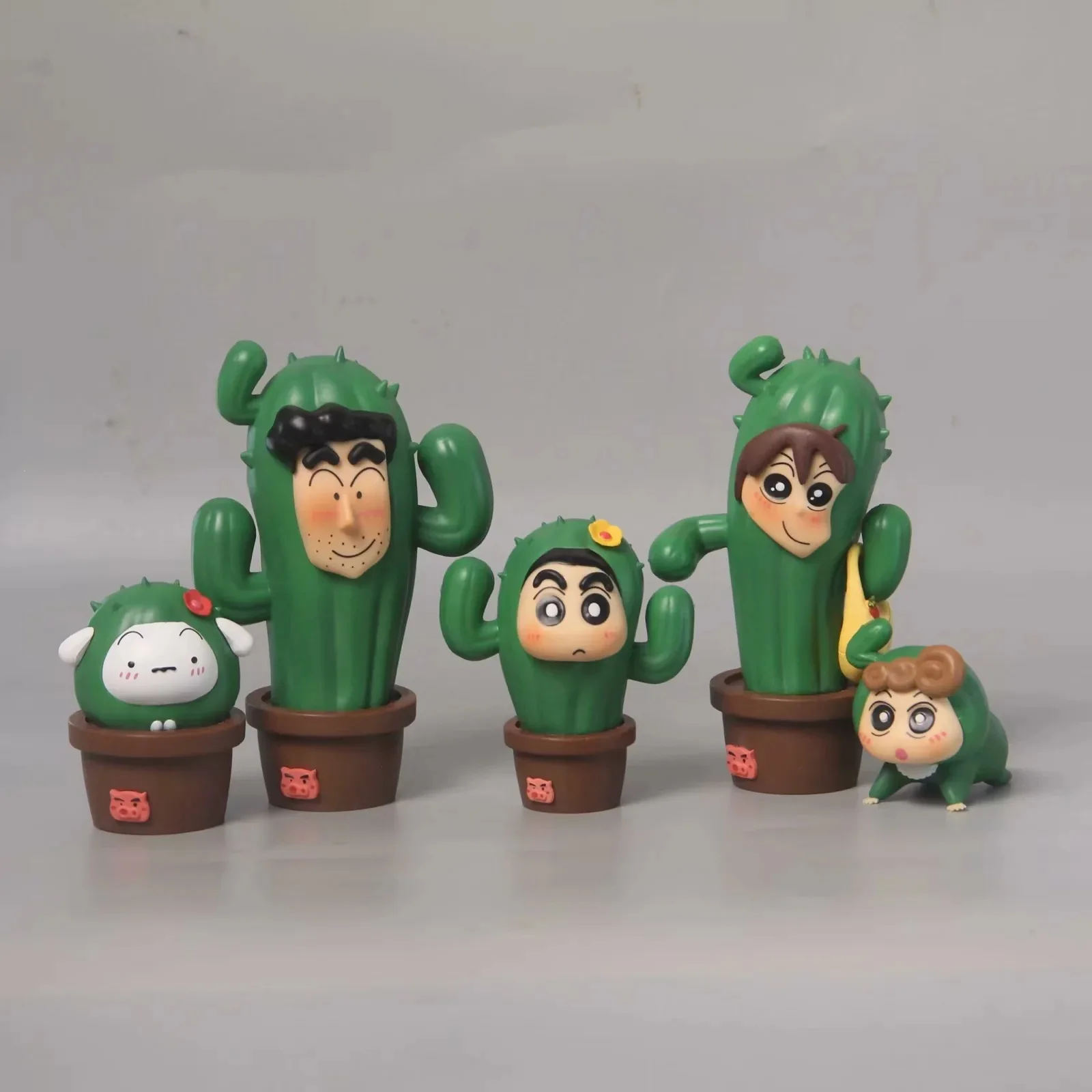 

5pcs Crayon Shin-chan Cactus Shin-chan Family Hiroshi Action Figurines Misae, Himawari, Shiro Figurine Figura Model