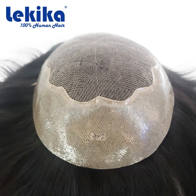 New Q6 Male Hair Prosthesis Knotted PU Base & Lace Man Wig Toupee For Men 100% Human Hair System Men\'s Wig Prosthetic Hair Men