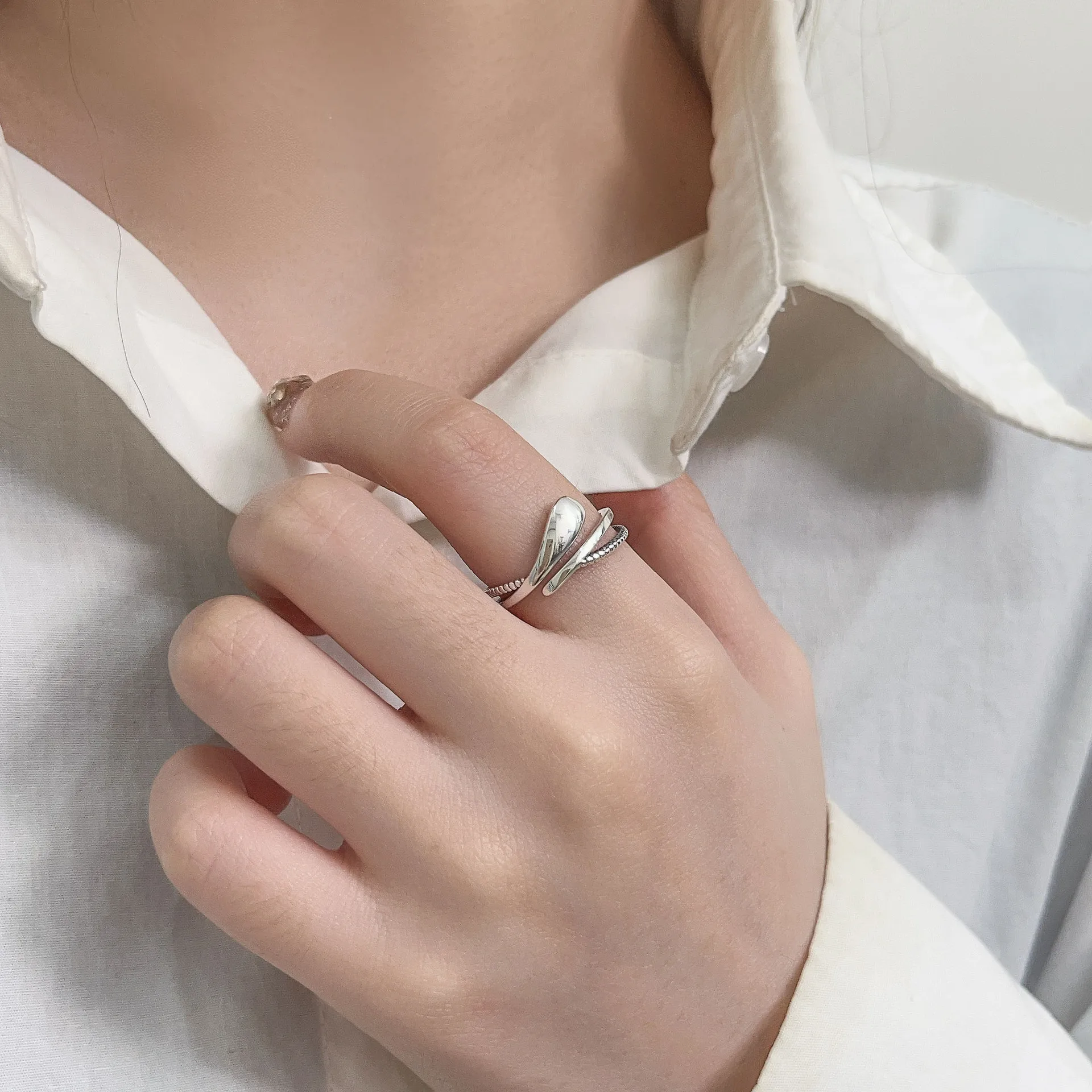 S925 Sterling Silver Ring For Women Unique High Sense Korean Minimalist Cold Style Vintage Oxidized Silver Trendy Jewlry
