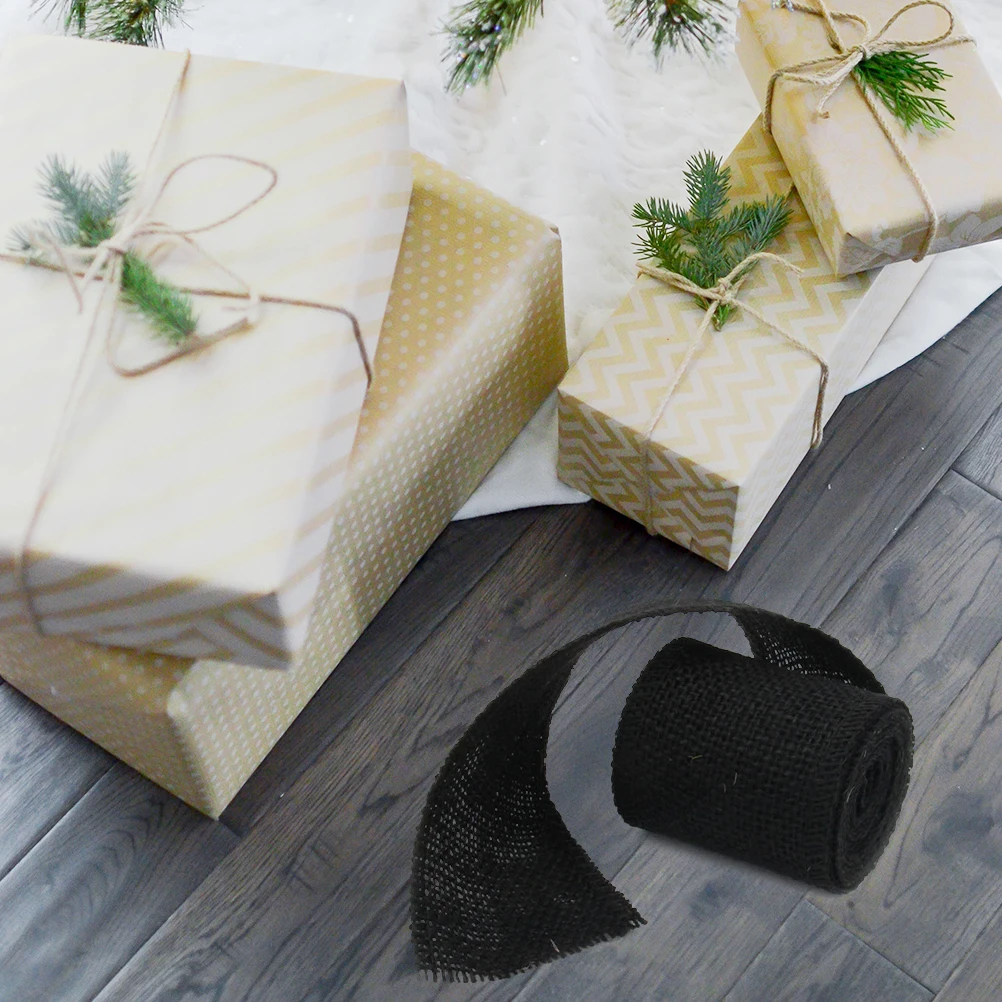 

Black Jute Burlap Ribbon Roll 2m Length 6cm Width Eco-Friendly Wraps Crafts Christmas Decoration Rustic Texture