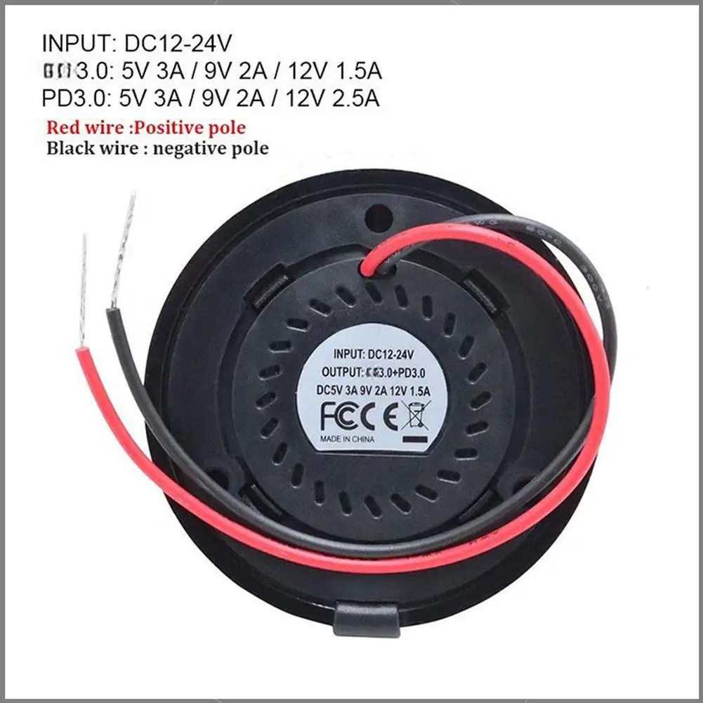 Car Charger Dual Ports Panel Mount Flat Round 30W for pd with QC 3 0 Suitable for DC 12 24 Volt Vehicle Systems