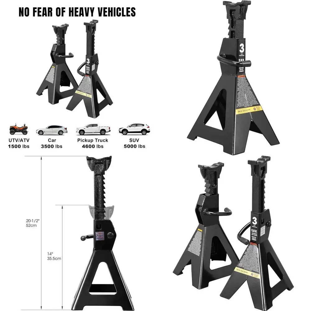 

3 Ton Capacity Steel Jack Stands, 2-Pack, Black