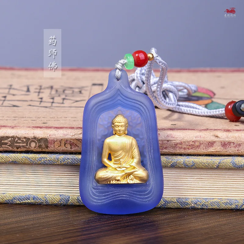 Gilded Coloured glaz Medicine Master Buddha  vajra-pestle  Pendant  Men's and women's styles  Protective pendant