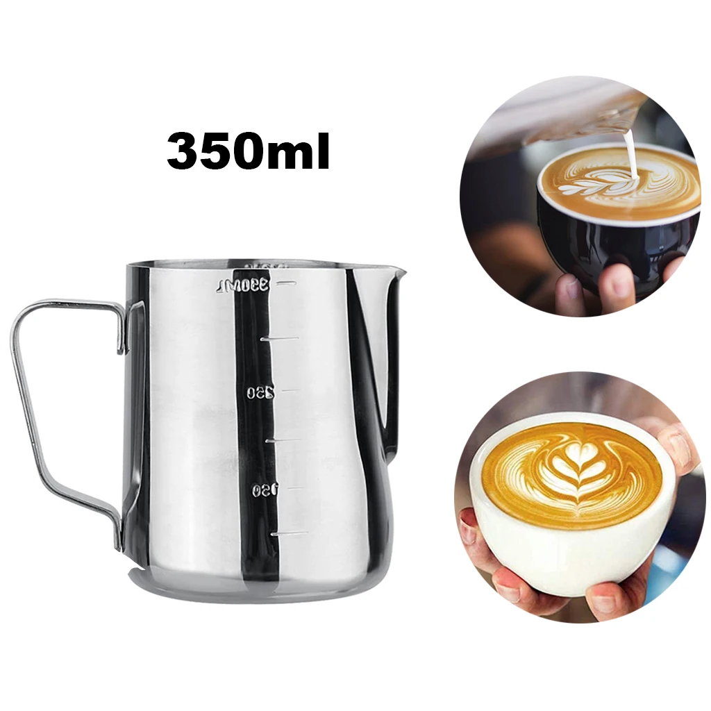 

12oz/350ml Coffee Milk Pitcher Frother Stainless Steel Milk Frothing Steaming Jug Cup with Measurement Scale Coffee Maker Tool