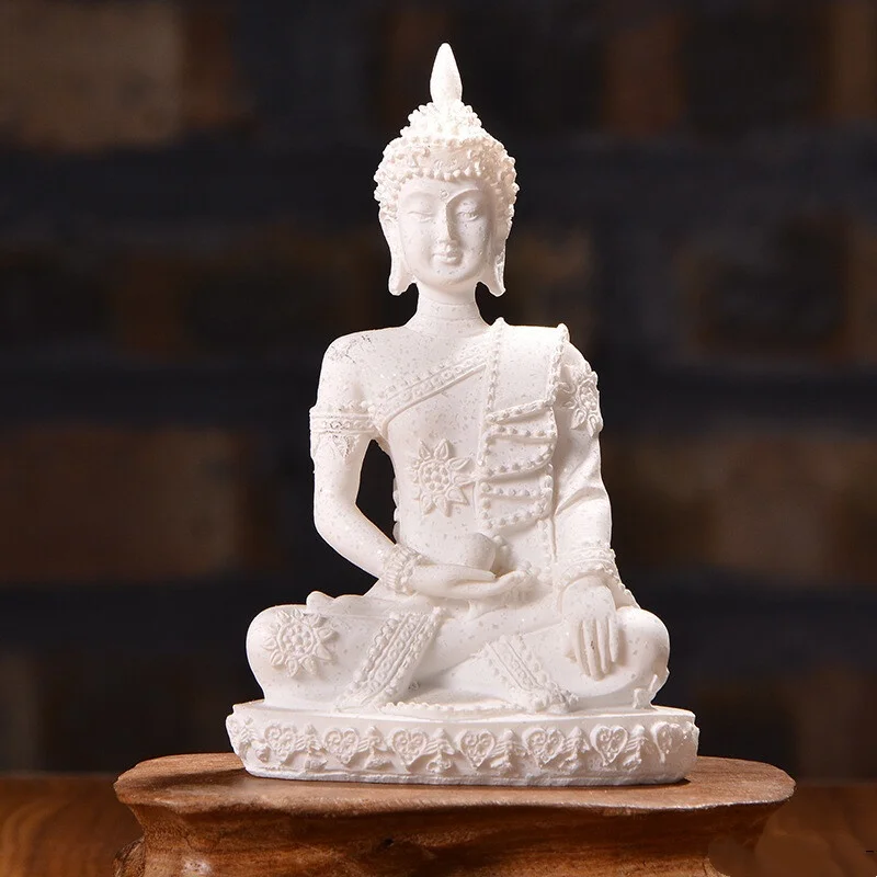 1PC Artistic Buddhist Sandstone Religious Resin Seated Buddha Sculpture
