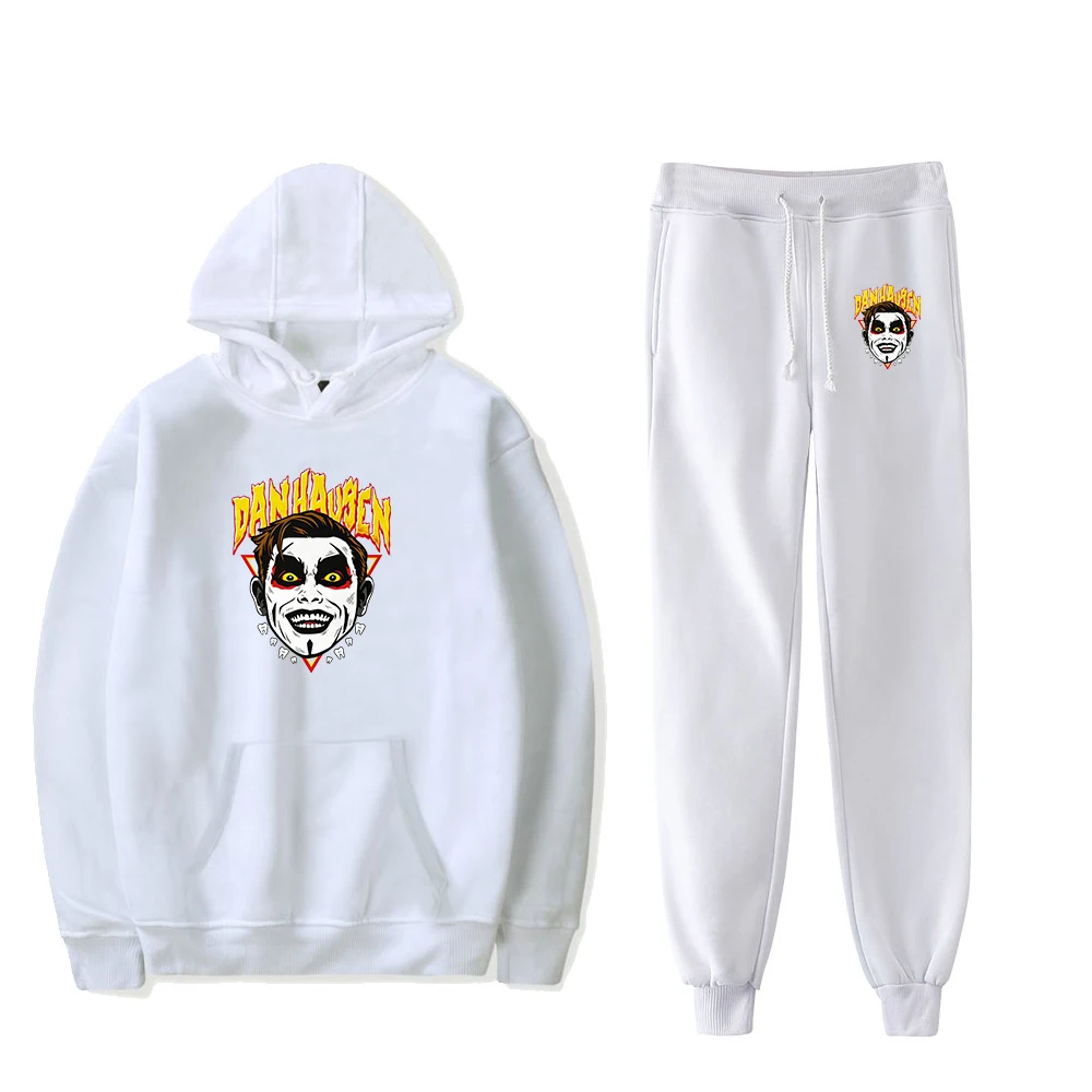 Conjunto de duas peças Danhausen Horror Clown com capuz e calça jogger, conjunto de moletom + calça de moletom para mulheres e homens