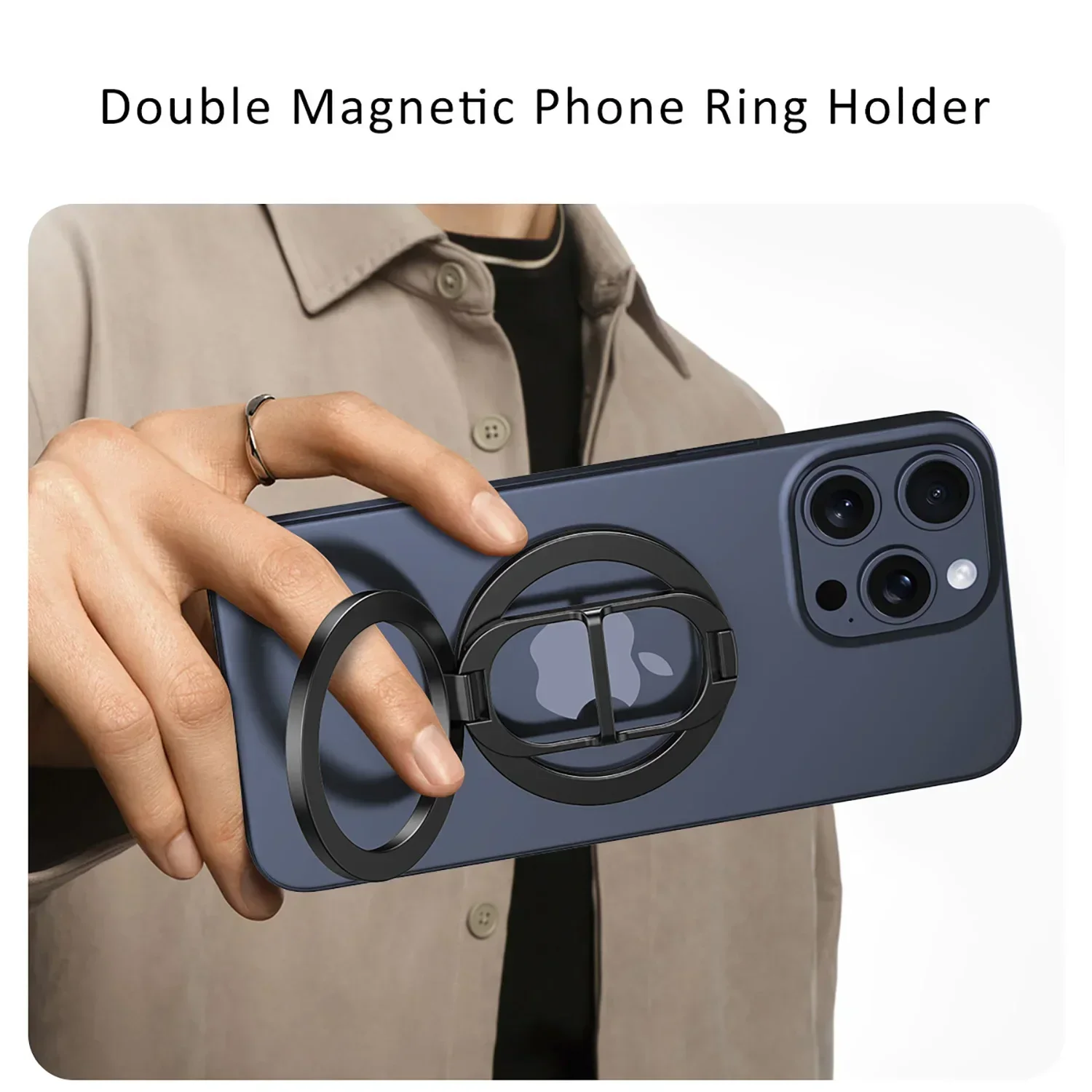 2024 Double-Sided Magnetic Phone Ring Holder for MagSafe Kickstand Magnet Grip for iPhone 16 15 14 13 12 Pro Android Phone Stand