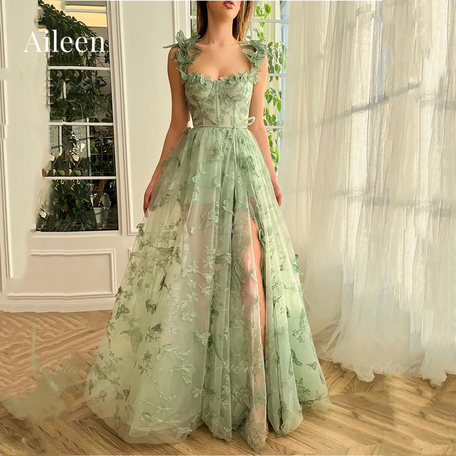 Butterfly Formal Occasion Dresses for Women Party Wedding Evening Prom Dress Light Green Sweetheart A-line customized in Dresses