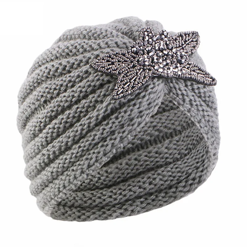 

Autumn Winter Knitted Hair Accessories Croceht Beanies Twist Headwrap Hat Beading Ladies Turban Women Hat Head Wrap Caps