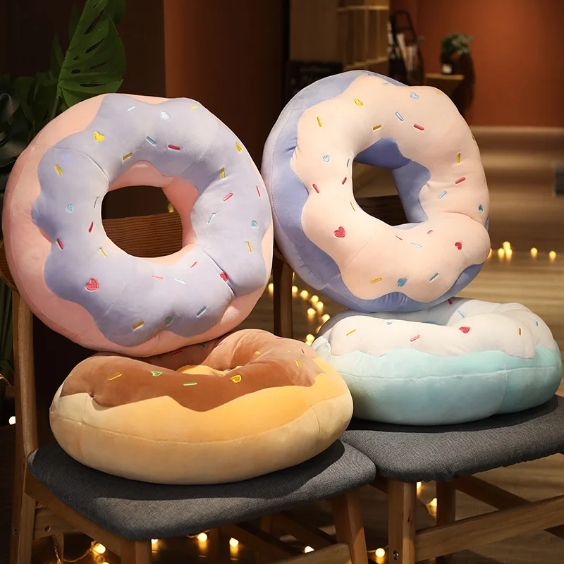 

45/70cm Chocolate Donut Shaped Seat Cushion Car Mats Plush Pillow Chair Sofa Cushion Cartoon Bread Toast For Kids Grown-Ups