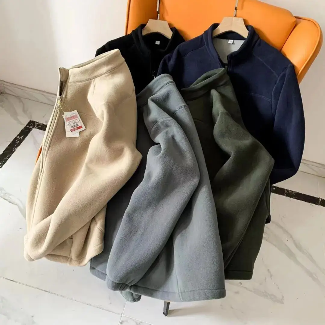 

Outdoor Sports Casual Men's Jaet Fce Lined Windproof Warm Zipper Open Cardigan Outerwear Thiened Long Sve Loose Fit