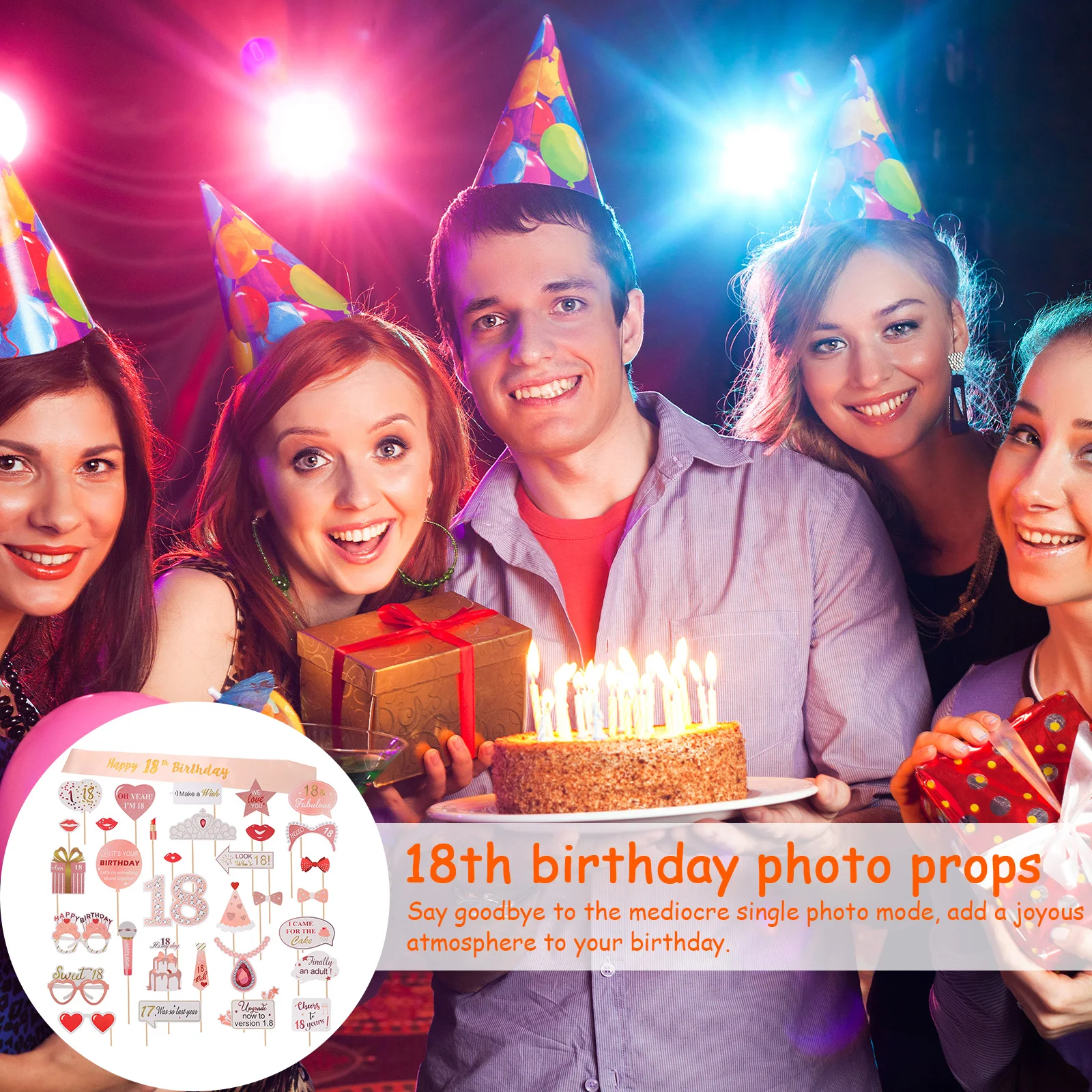 

33 pcs Photo Props Shoulder Strap Set 18th Birthday Party Accessories Handheld Decorations for Selfie Booth Pink Sweet Style