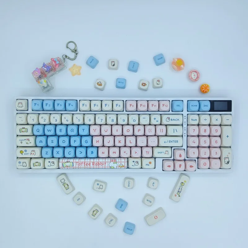 Cute Rabbit Pattern MOA Profile Keycaps Heat Transfer Printing Mechanical Keyboard Key Covers