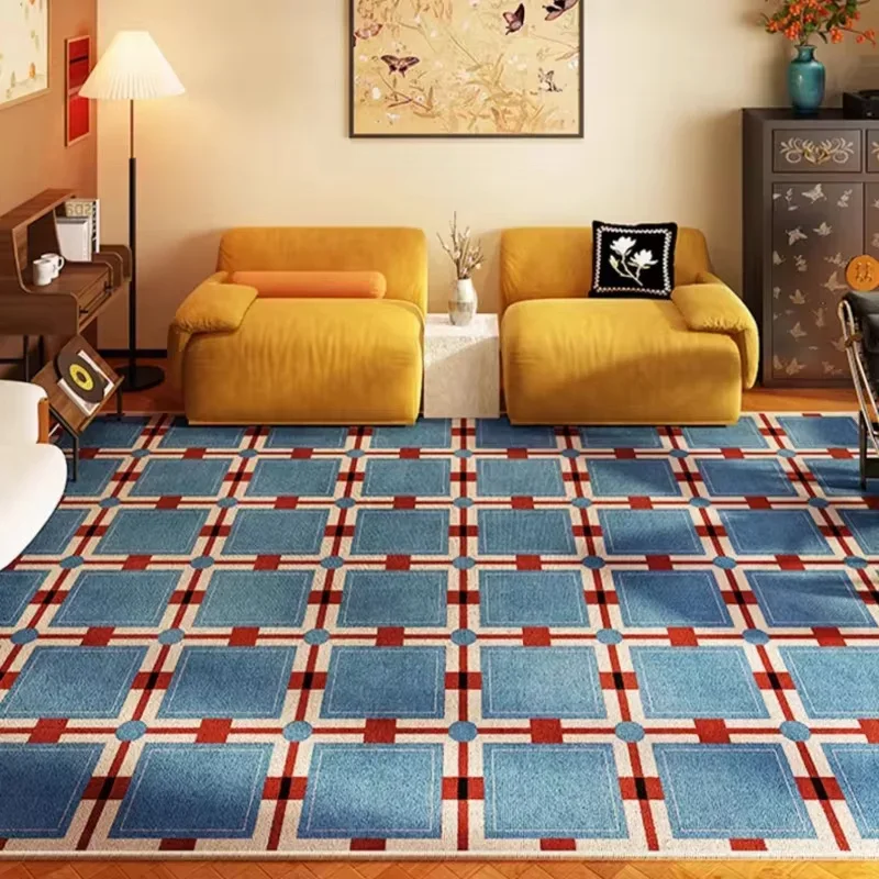 Retro Luxury Rugs for Bedroom Thick Plush Bedside Rug Large Area Living Room Decoration Checkerboard Carpet Home Fluffy Soft Mat