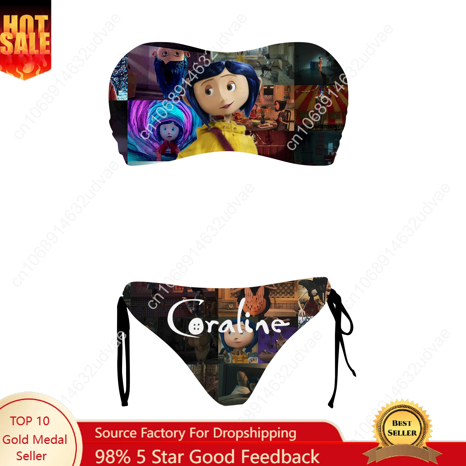 

Coraline The Secret Door Swimsuit Womens Drawstring Two Piece Set Bathing Suits Personalized Swimwear Bikini Customize Beachwear