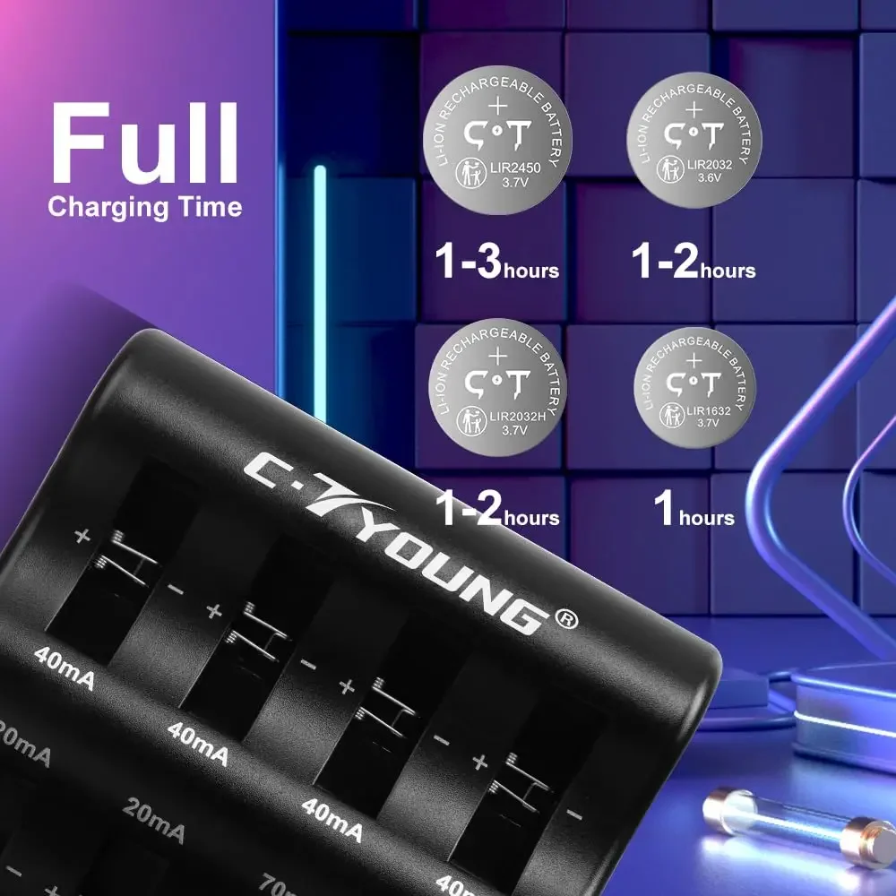 8 Slot Portable Battery Charger , for 1220 1240 1620 1632 2032 2025 2016 2430 2440 2450 2477 Coin Lithium Battery Smart Charger