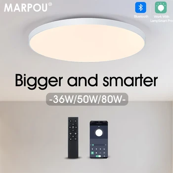 MARPOU 스마트 천장 LED 램프, 침실용 대형 천장 램프, 리모컨 밝기 조절 LED 조명