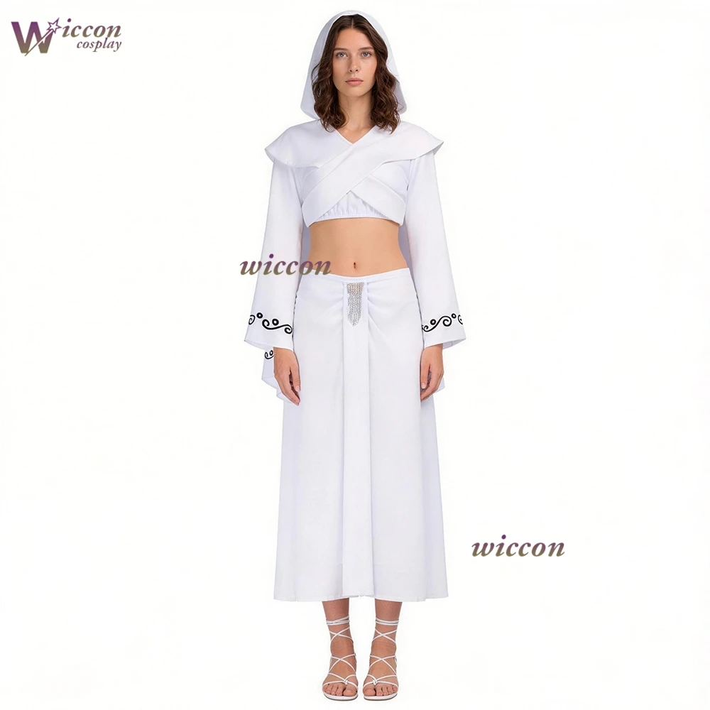 

Padme Amidala Cosplay Costume White Top Skirt Outfit for Women Halloween Carnival Party Disguise Suit Sexy Dress for Woman