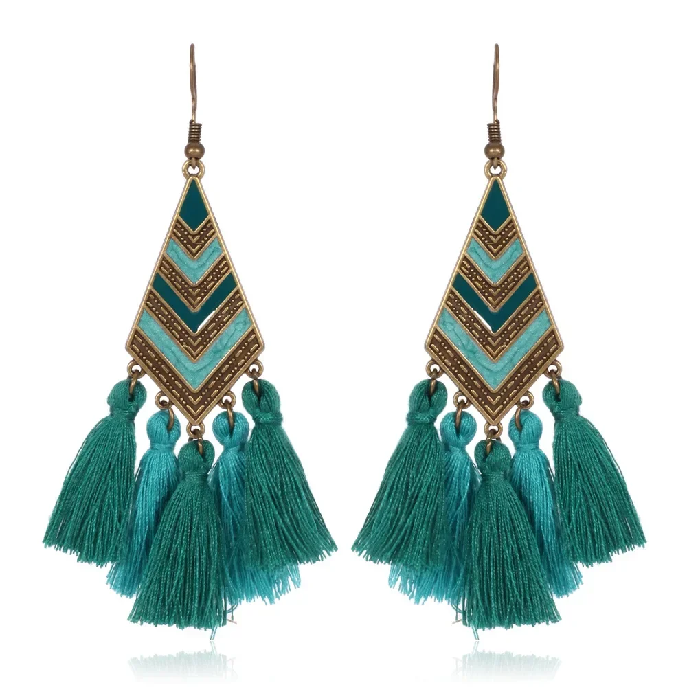 Tassel Earrings Fringe Color Rhombus Ethnic Style Drop Earrings for Women Girls  Summer Refreshing Seaside Idyllic Holiday