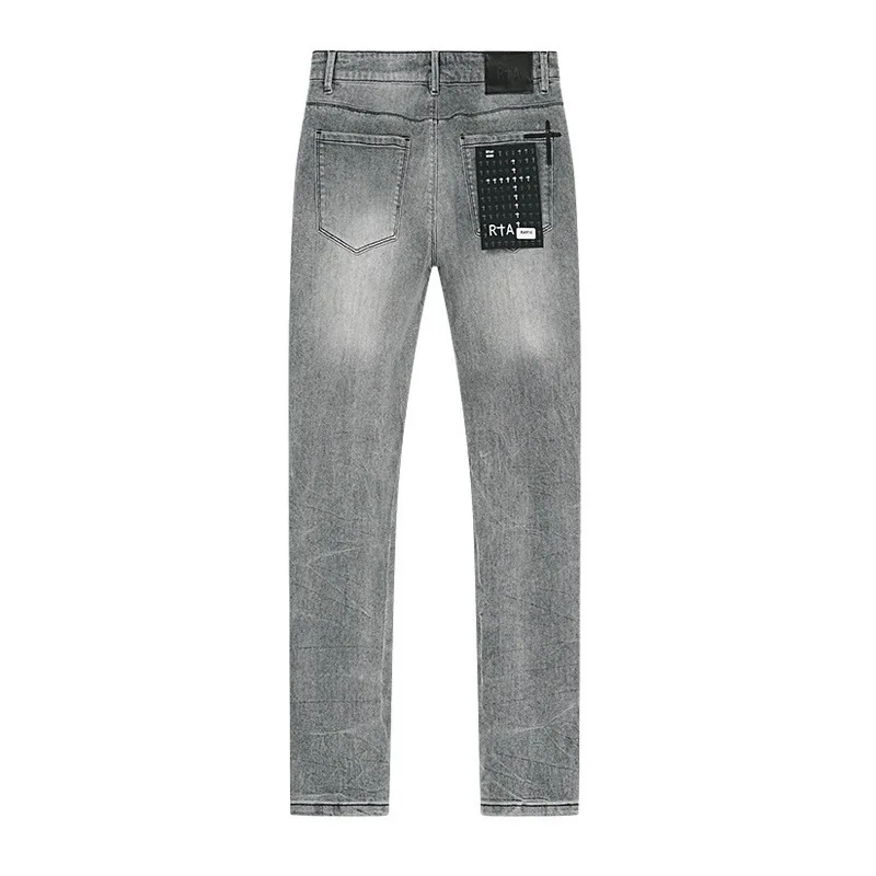 

RTA Distressed Slim Fit Jeans Vintage Washed Denim Rip Details Streetwear Fashion Pants Slim jeans Trousers Men
