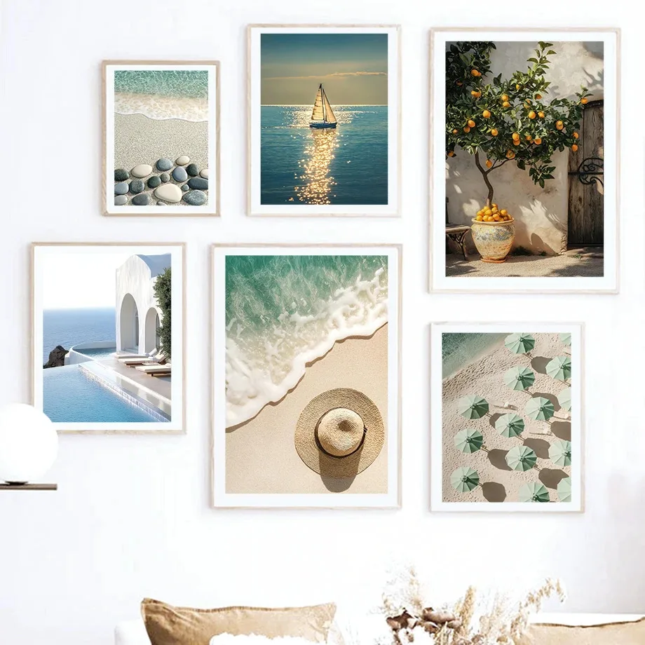 Beach Surfboard Little Yellow Duck Seaside View Vacation Sunbathing Poster Print Canvas Painting Nordic Wall Art Home Room Decor