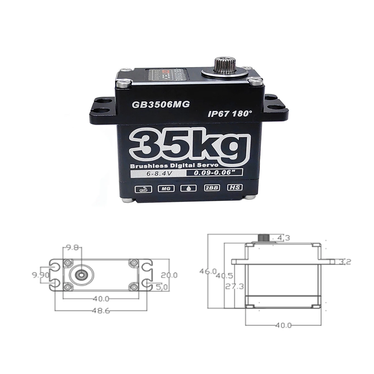 Servo Digital GOTECK de 35KG, caja completa de aluminio, Servo sin escobillas, engranaje de Metal de 8,4 V, Servo de dirección impermeable IP67 para Robot de coche RC