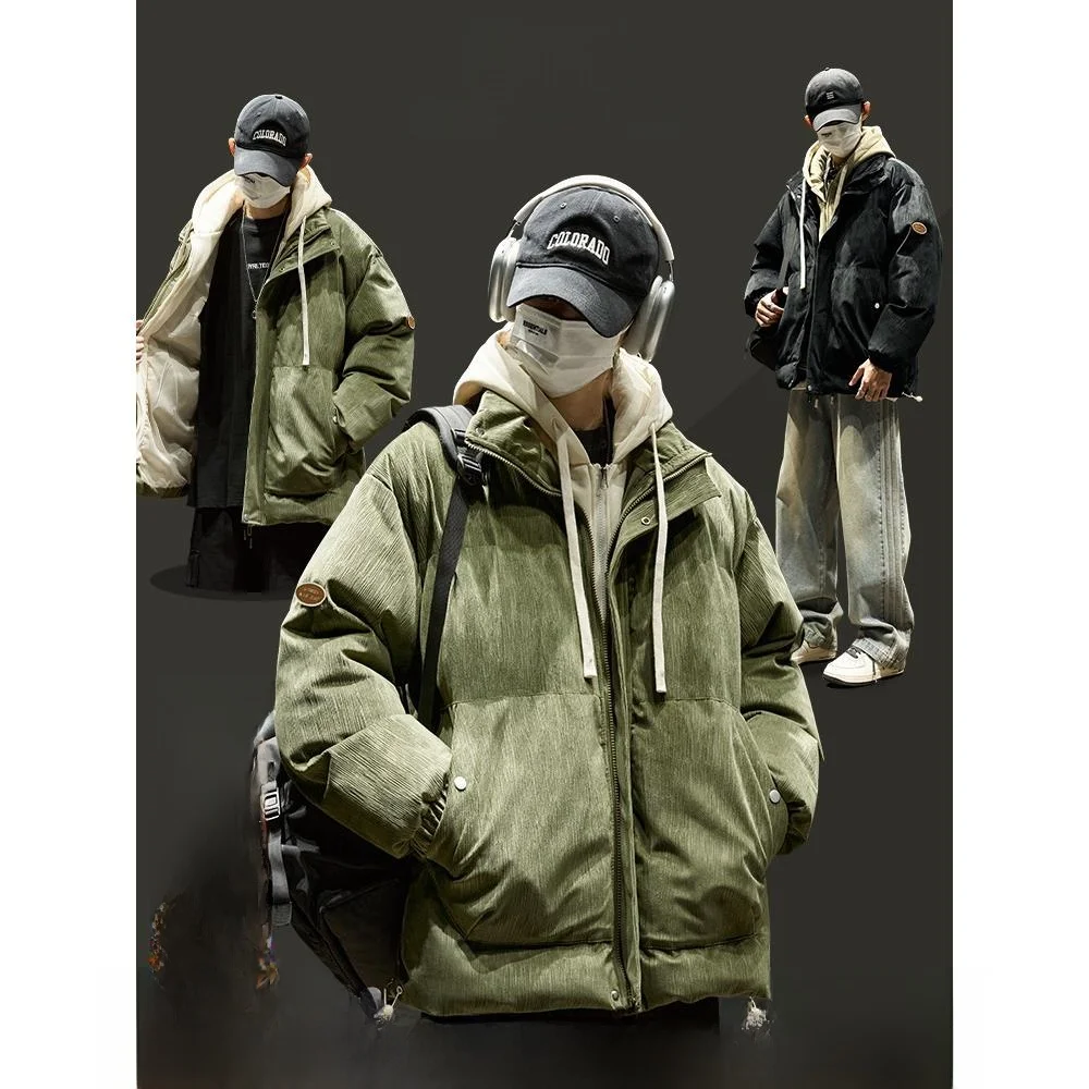

Men's Winter Thickened Warm Cotton Jacket Retro Corduroy Hooded Puffer Coat Trendy Brand Zipper Closure Casual Cleanfit Style