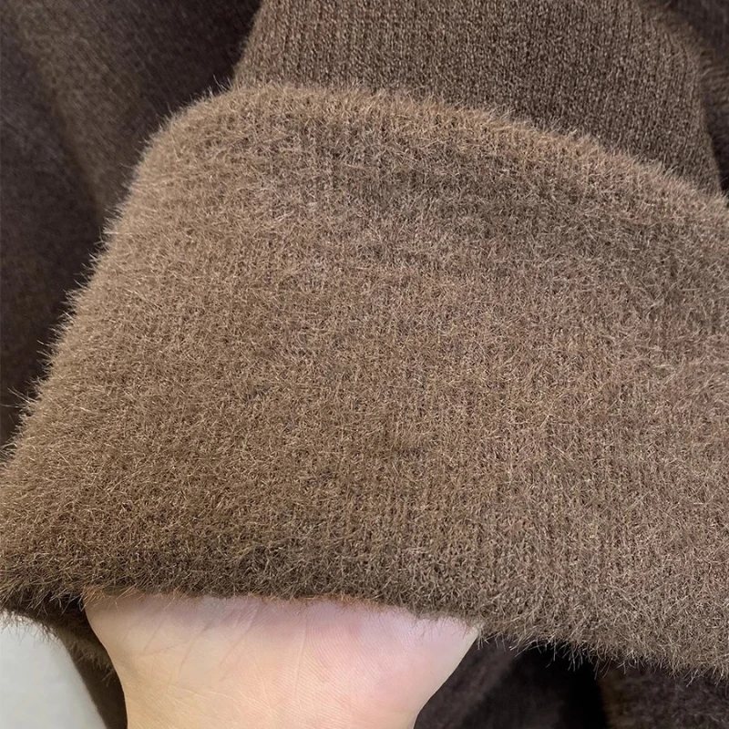 Zjaiss 2025 الخريف الشتاء الدافئة قاعدة طبقة المرأة صوف مبطن سميكة محبوك سترة قطعة واحدة الصوف بلوفر مغزول #6