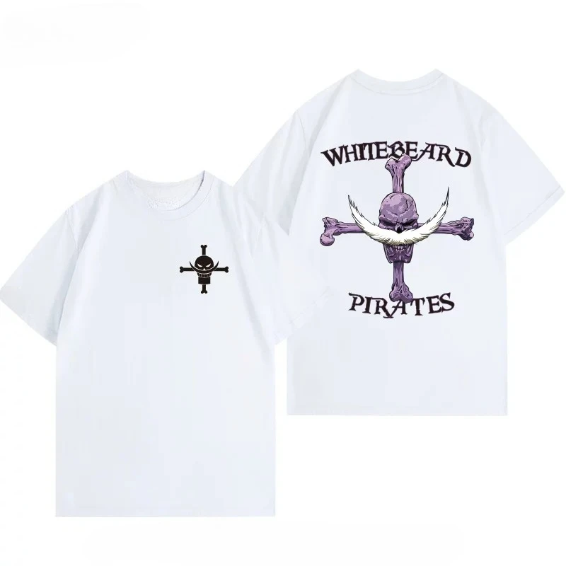 Bandai One Piece: Whitebeard Pirates Men's Pure Cotton T-Shirt — Double-Sided Anime Streetwear Style, Casual Short-Sleeve Top