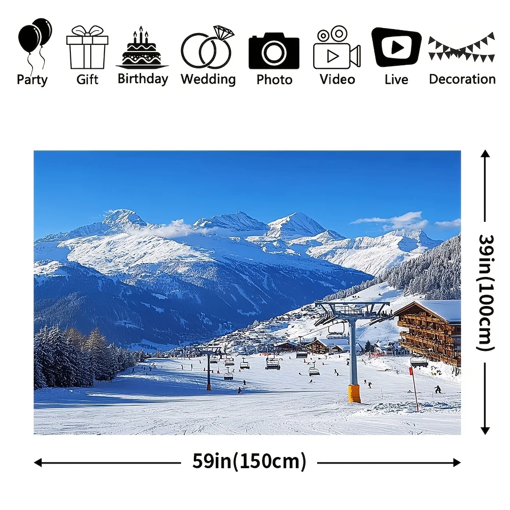 Exquisite Large Alpine Mountain Winter Landscape Tapestry Wall Hanging Home Decor Art Print for Ski Lodge Bedroom Resort Decorat