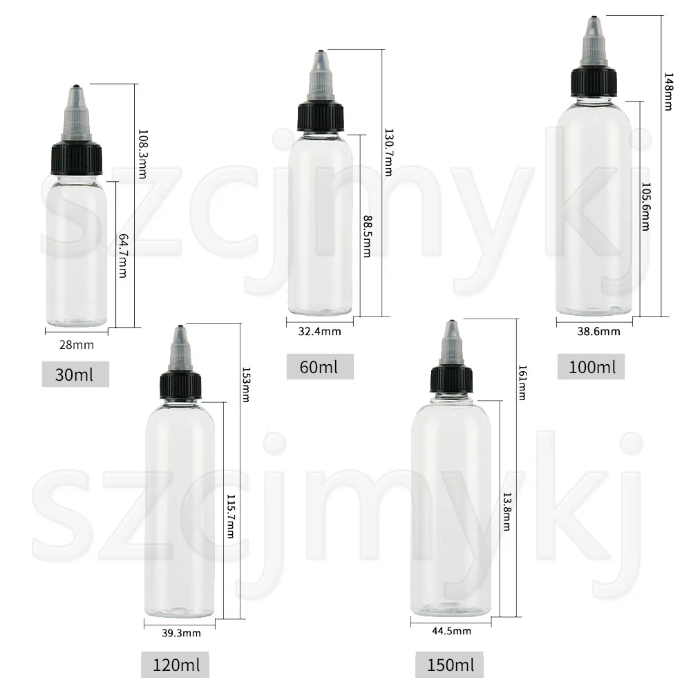 10PCS Plastic Container 30ML 60ML 100ML 120ML 150ML Airbrush Vial Crystal Clear Spare Paint Ink Bottle